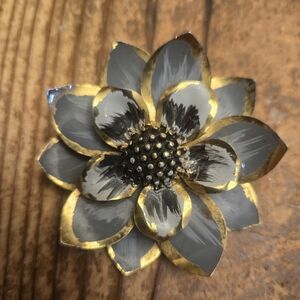 Gold and Gray Flower Brooch